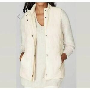 J. Jill Barley Ivory Quilted Velvet Vest Women Sz MP Full Zip Lined Side Pockets